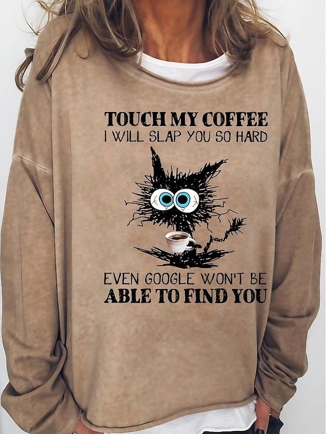 Vintage Oversized Cat Print Round Neck Long Sleeve Sweatshirt - Image 1