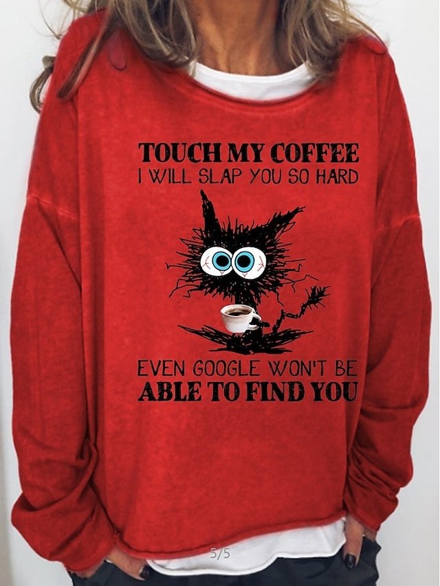 Vintage Oversized Cat Print Round Neck Long Sleeve Sweatshirt - Image 2