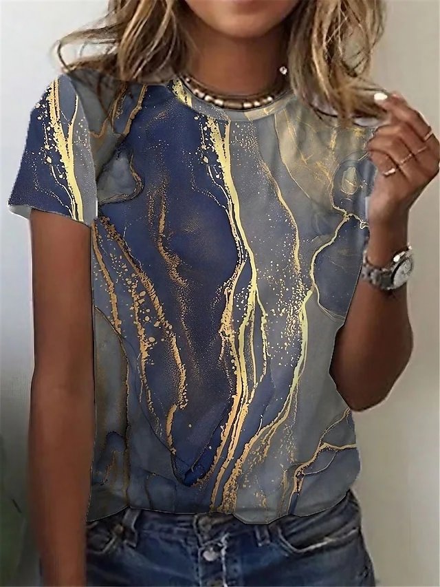 Vintage Regular Abstract Geometric Round Neck Short Sleeve T-Shirt - Image 1
