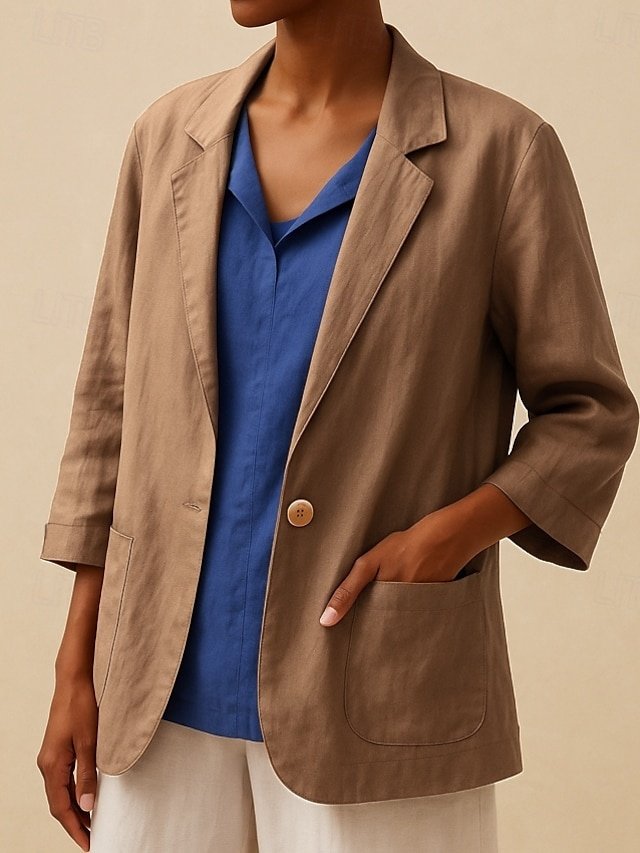 Vintage Regular Fit Plain Turndown Long Sleeve Single Breasted Blazer - Image 2