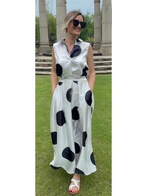 Vintage Regular Fit Polka Dot Shirt Collar Sleeveless Maxi Dress - Image 15