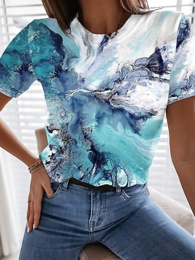 Vintage Regular Geometric Round Neck Short Sleeve Tops - Image 1