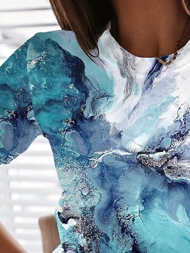Vintage Regular Geometric Round Neck Short Sleeve Tops - Image 2