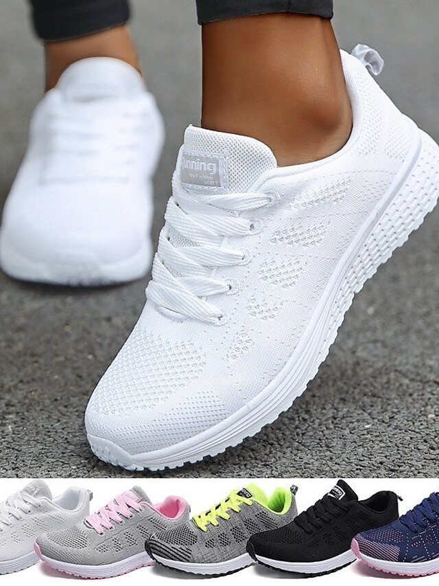 Athletic Lightweight All-White Round Toe Running Sneakers - Image 1