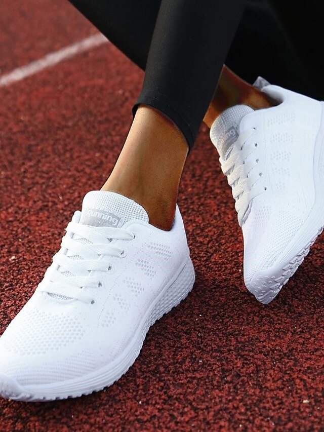 Athletic Lightweight All-White Round Toe Running Sneakers - Image 2
