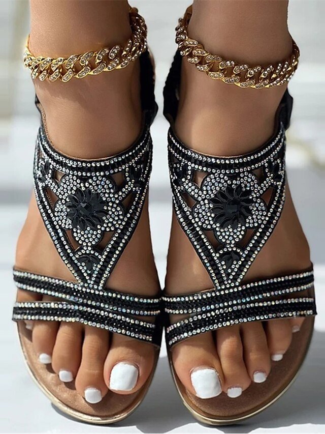 Bohemian Beaded Flat Rhinestone Sandals - Image 2