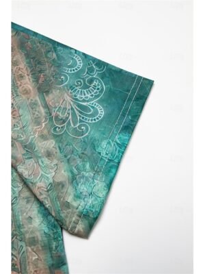 Bohemian Casual Floral Paisley V Neck Short Sleeve Asymmetrical Tunic - Image 4
