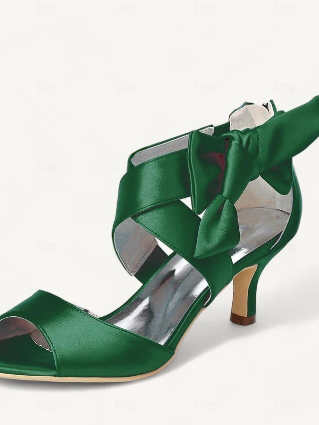 Bridal Kitten Heel Bowknot Open Toe Satin Shoes - Image 1