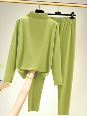 Casual Basic Black Crew Neck Long Sleeve Bottoming Shirt Set - Image 10