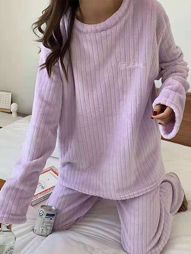 Casual Comfort Letter Crew Neck Long Sleeve Pajama Set - Image 2