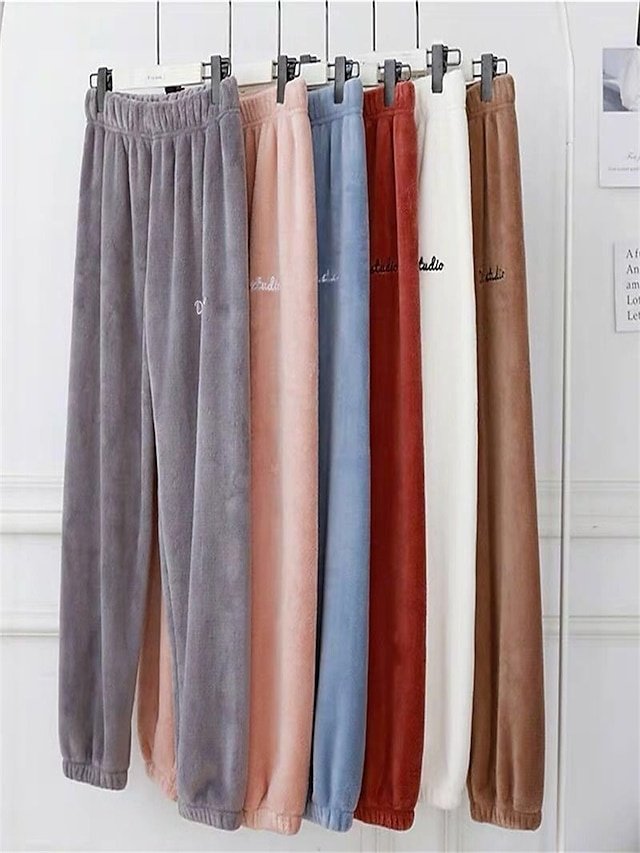 Casual Comfortable Letter Plush Warm Coral Fleece Pajama Pants - Image 1