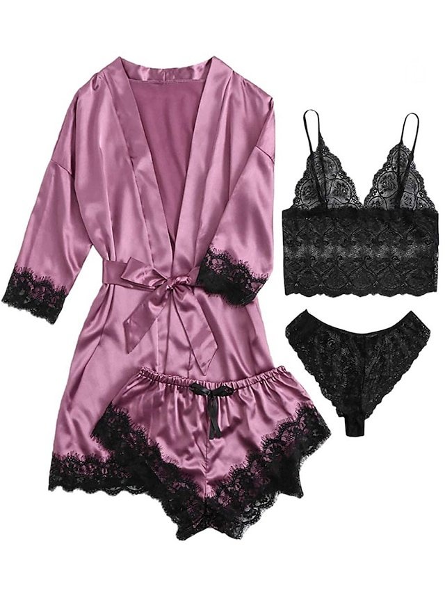 Casual Loose Pure Colour V Wire Long Sleeve Shorts Pajama Set - Image 2
