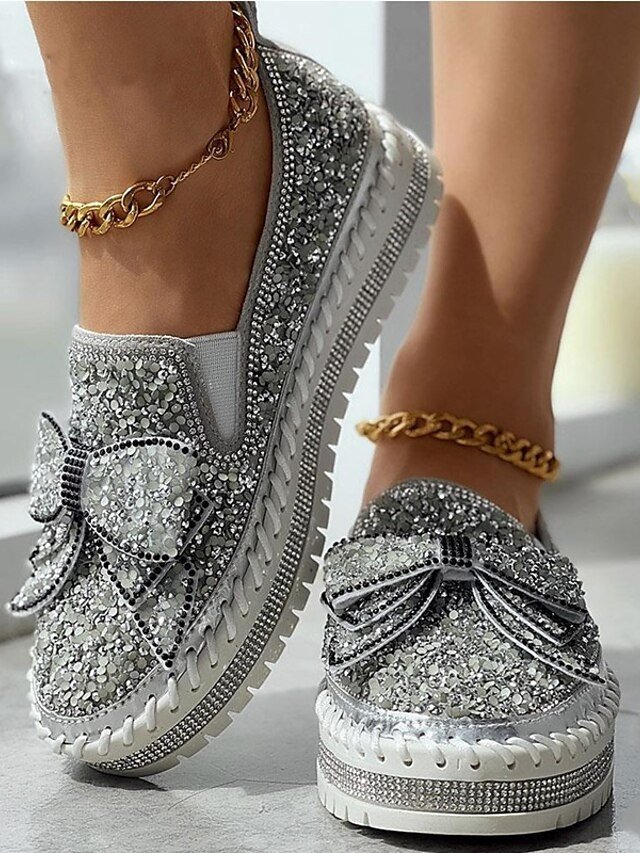 Casual Platform Sparkly Slip-On Round Toe Sneakers - Image 1