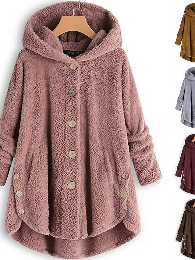 Casual Plus Size Solid Colour Button Front Long Sleeve Hoodie - Image 1