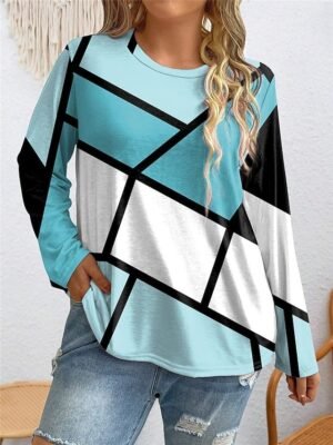 Casual Regular Colour Block Crew Neck Long Sleeve Top - Image 7