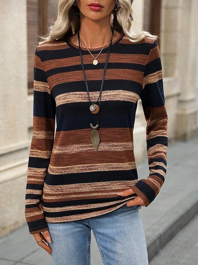 Casual Regular Geometric Crew Neck Long Sleeve Top - Image 1