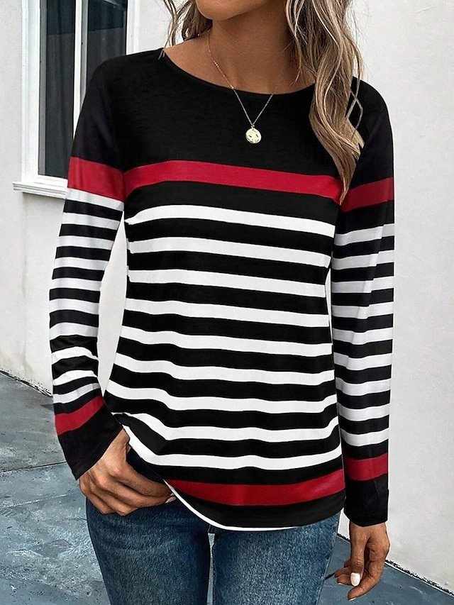 Casual Regular Print Crew Neck Long Sleeve Tops - Image 1