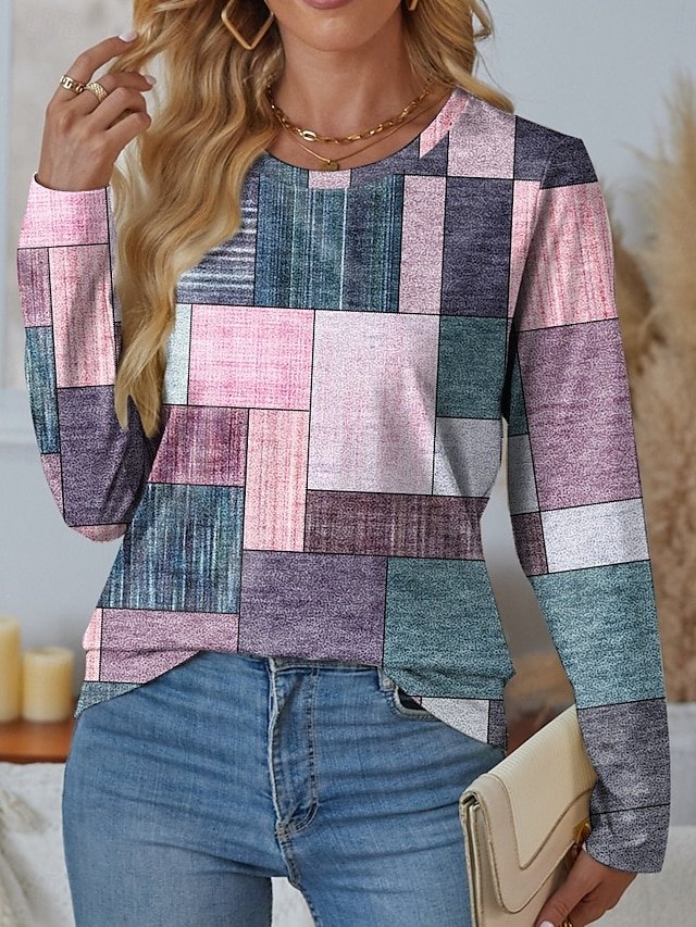 Casual Regular Print Crew Neck Long Sleeve Daily Top - Image 1