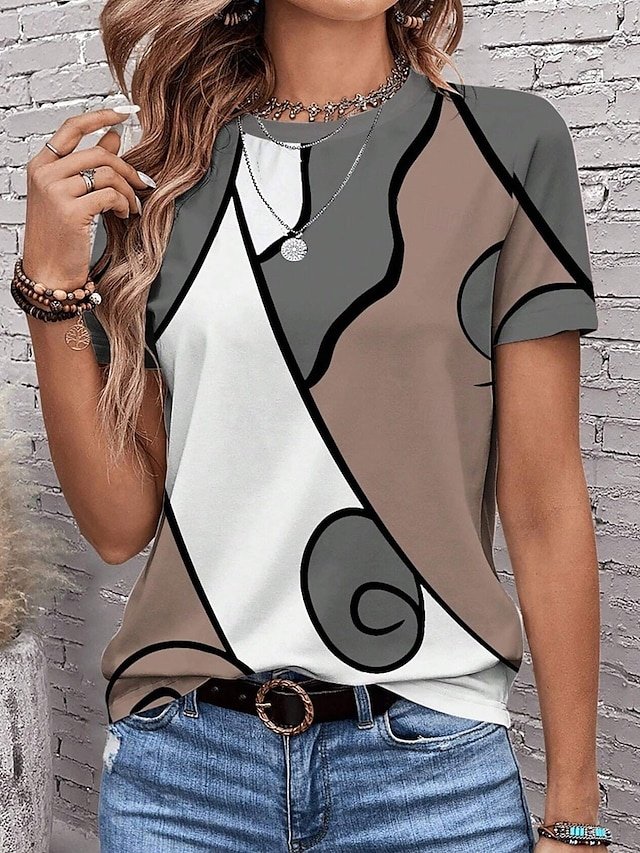 Casual Regular Print Crew Neck Short Sleeve Summer Top - Image 1