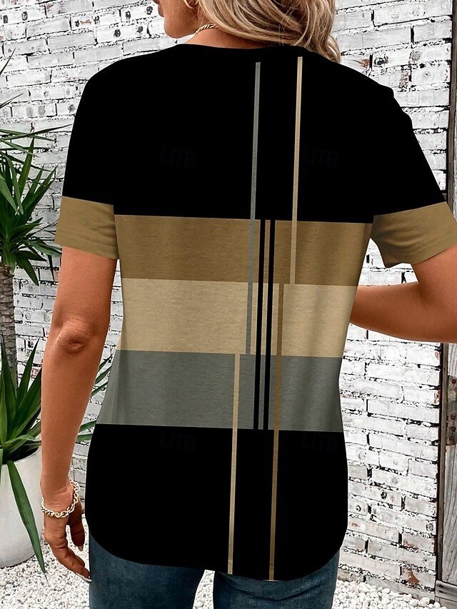 Casual Regular Striped Round Neck Short Sleeve Summer T-Shirt - Image 2