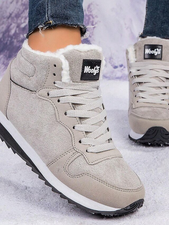 Casual Round Toe Faux Suede Lace-Up Winter Sneakers - Image 1