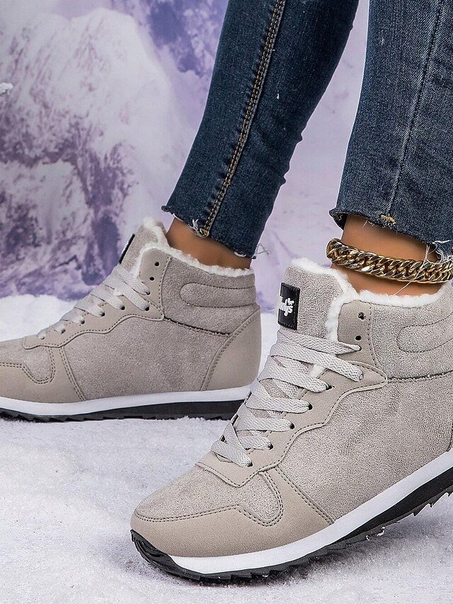 Casual Round Toe Faux Suede Lace-Up Winter Sneakers - Image 2