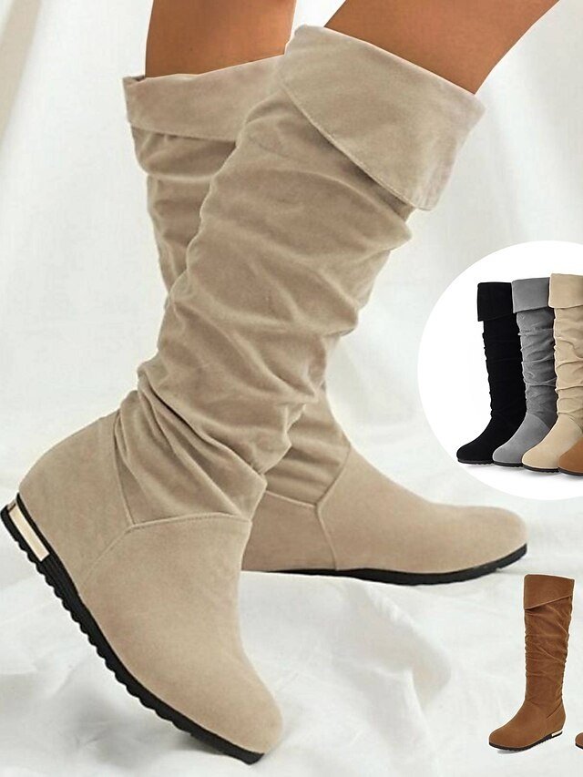 Casual Slouchy Faux Suede Knee-High Boots - Image 1