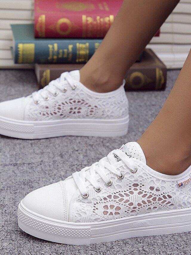 Casual White Breathable Lace Sneakers - Image 1