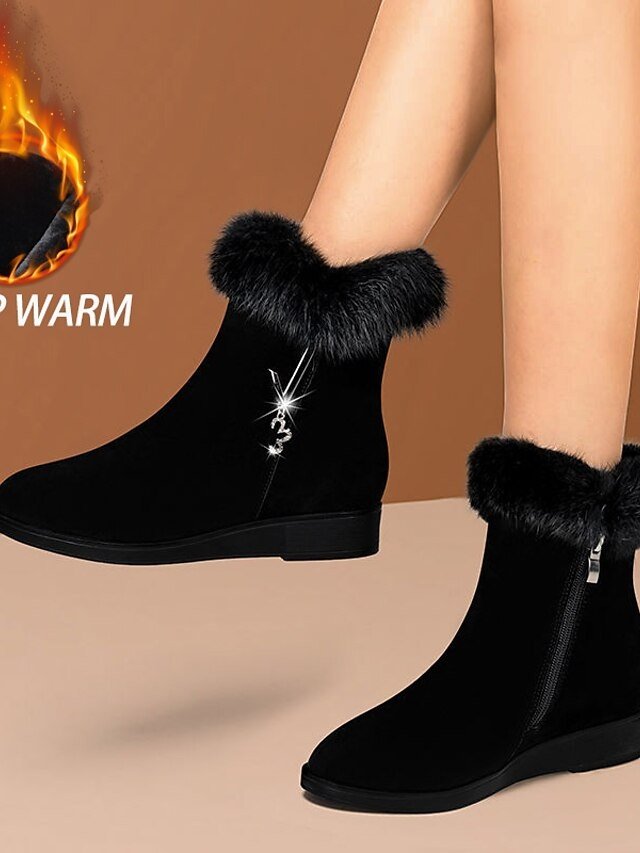 Elegant Comfortable Rhinestone Faux Fur Ankle Snow Boots - Image 2