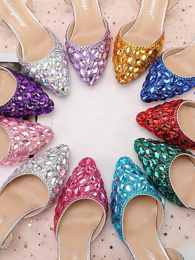 Elegant Crystal Rhinestone Pointed Toe Slingback High Heels - Image 1