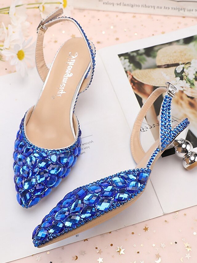 Elegant Crystal Rhinestone Pointed Toe Slingback High Heels - Image 2