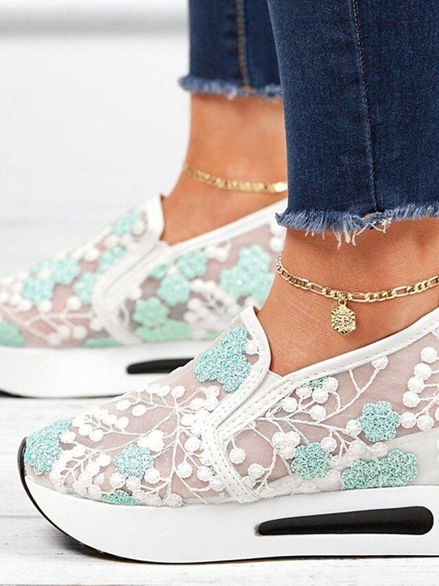 Elegant Floral Embroidered Mesh Lace Sneakers - Image 2