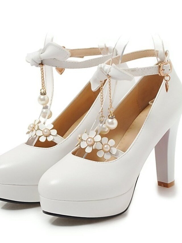 Elegant Floral Platform Round Toe Mary Jane Heels - Image 1