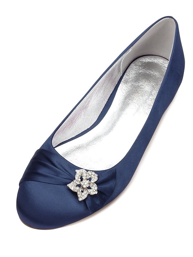 Elegant Navy Satin Rhinestone Ballet Flats - Image 2
