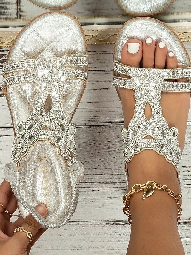 Elegant Rhinestone Embellished Flat Sandals - Image 1