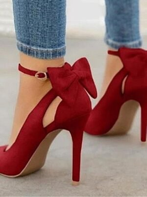Elegant Suede Party Pointed Toe Ankle Strap Stiletto Heels - Image 1