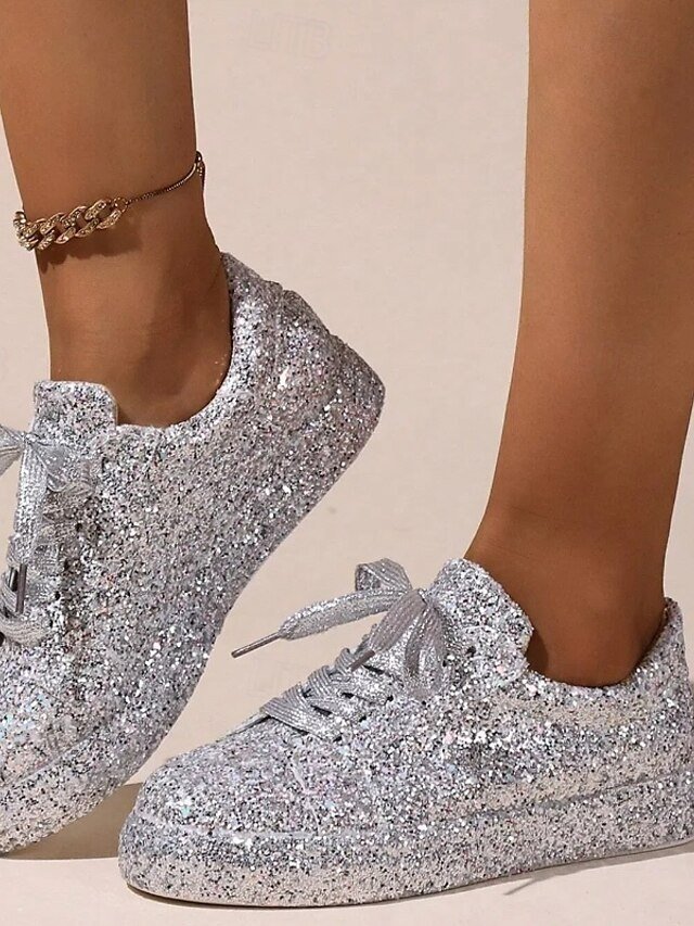 Fashion Comfortable Sparkly Round Toe Glitter Sneakers - Image 1