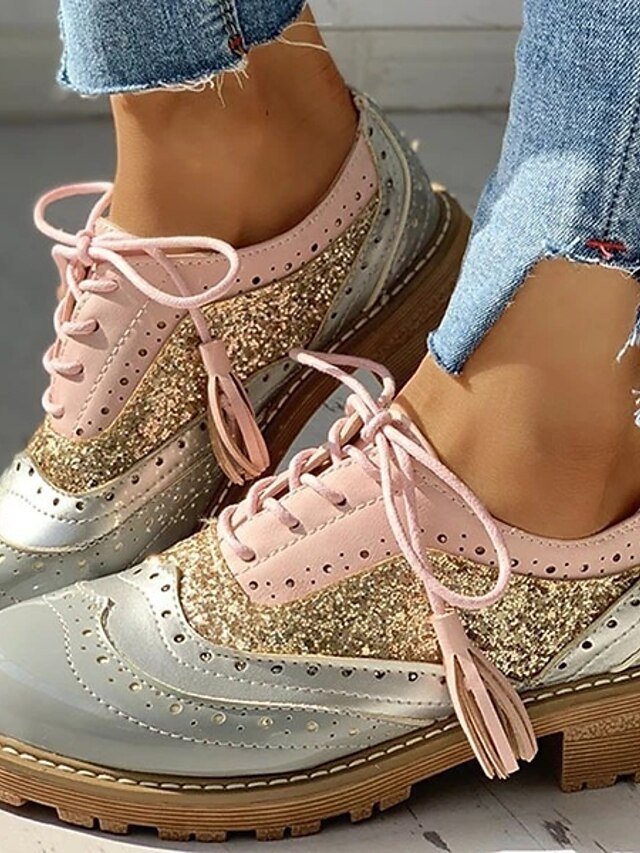 Fashionable Chunky Glitter Wingtip Lace-Up Oxford Shoes - Image 1