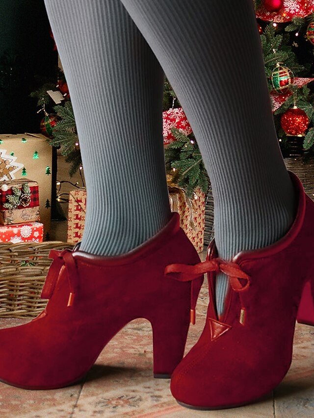 Festive Suede Lace-Up Block Heel Ankle Boots - Image 1