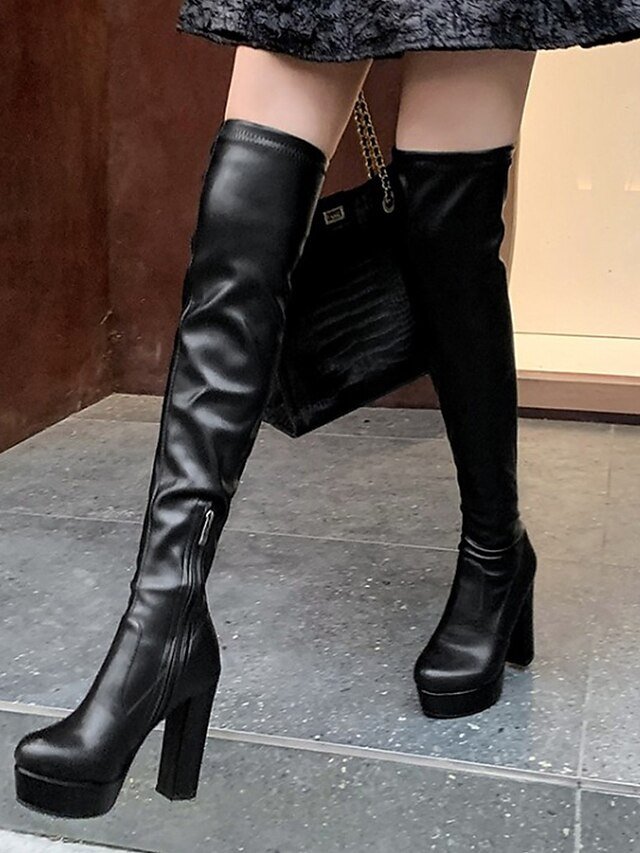 Gothic Over-the-Knee Platform Round Toe Chunky Heel Boots - Image 2