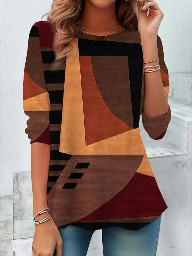 Modern Casual Geometric Crew Neck Long Sleeve Regular Top - Image 1