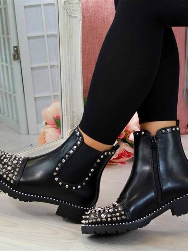 Punk Chunky Studded Round Toe Ankle Chelsea Boots - Image 2