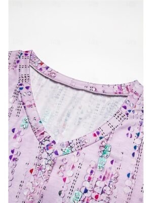 Sleepwear Casual Floral Stripe V Neck Short Sleeve Capri Leggings Set - Image 7
