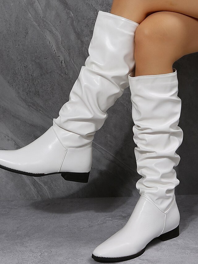 Stylish Slouchy Knee-High Pointed Toe Flat Boots - Image 1