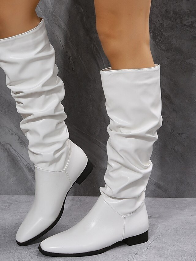 Stylish Slouchy Knee-High Pointed Toe Flat Boots - Image 2
