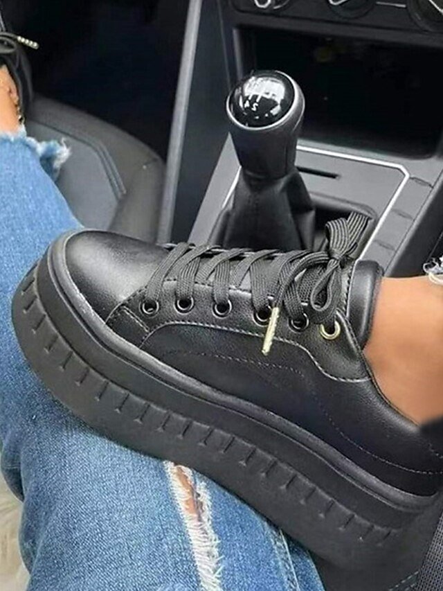 Trendy Chunky Platform Lace-Up Sneakers - Image 2