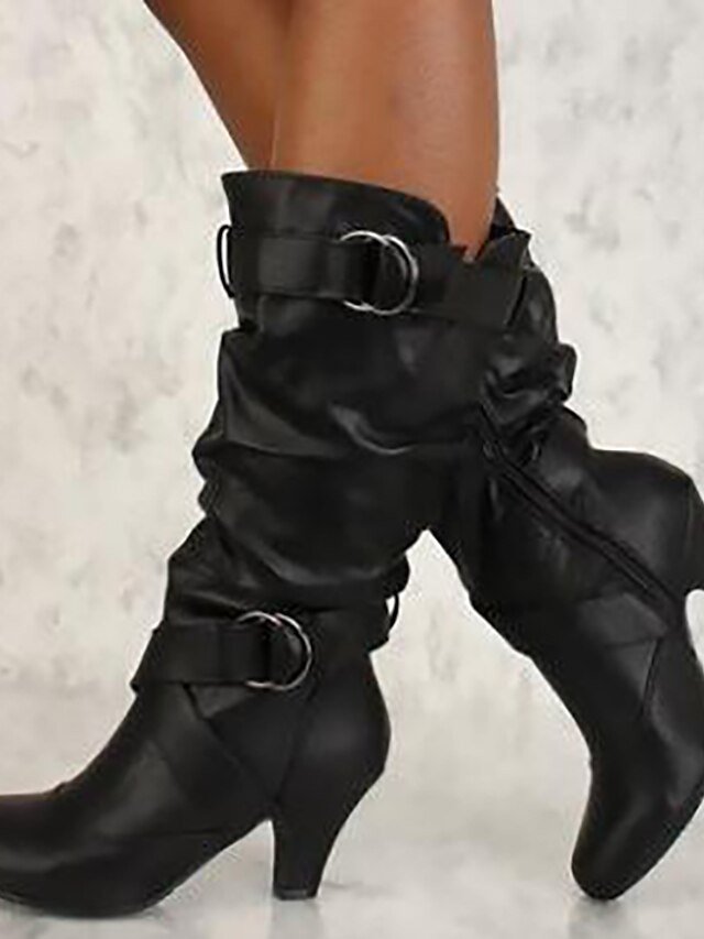 Versatile Knee-High Slouchy Mid-Heel Buckle Boots - Image 2