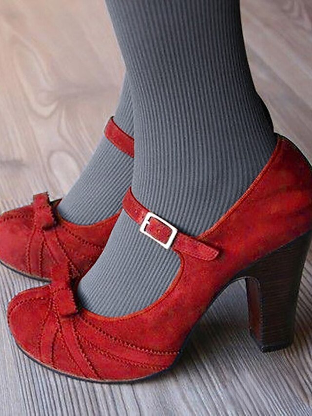 Vintage Block Heel Suede Round Toe Mary Jane Heels - Image 1