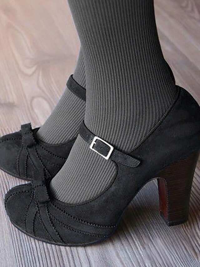 Vintage Block Heel Suede Round Toe Mary Jane Heels - Image 2