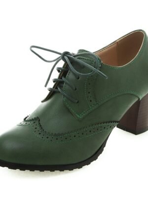 Vintage Chunky Heel Brogue Oxford Mid Heel Shoes - Image 5